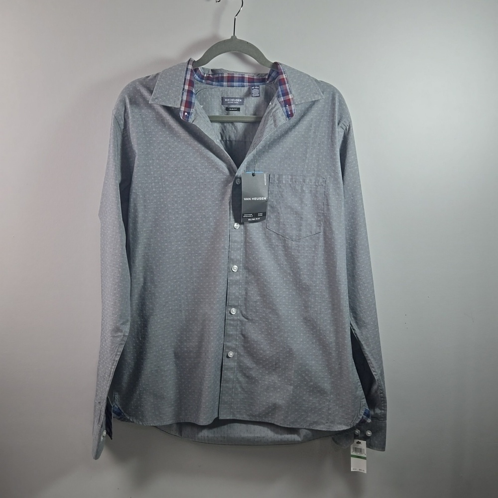 Van Heusen Never Tuck Slim fit Button-down Grey Long Sleeeve Shirt NWT